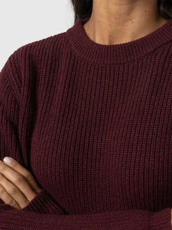 Sale Saint and Sofia Eyelet Rib Knit Sweater - Maroon