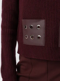 Sale Saint and Sofia Eyelet Rib Knit Sweater - Maroon