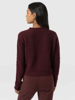 Sale Saint and Sofia Eyelet Rib Knit Sweater - Maroon