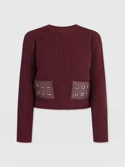 Sale Saint and Sofia Eyelet Rib Knit Sweater - Maroon