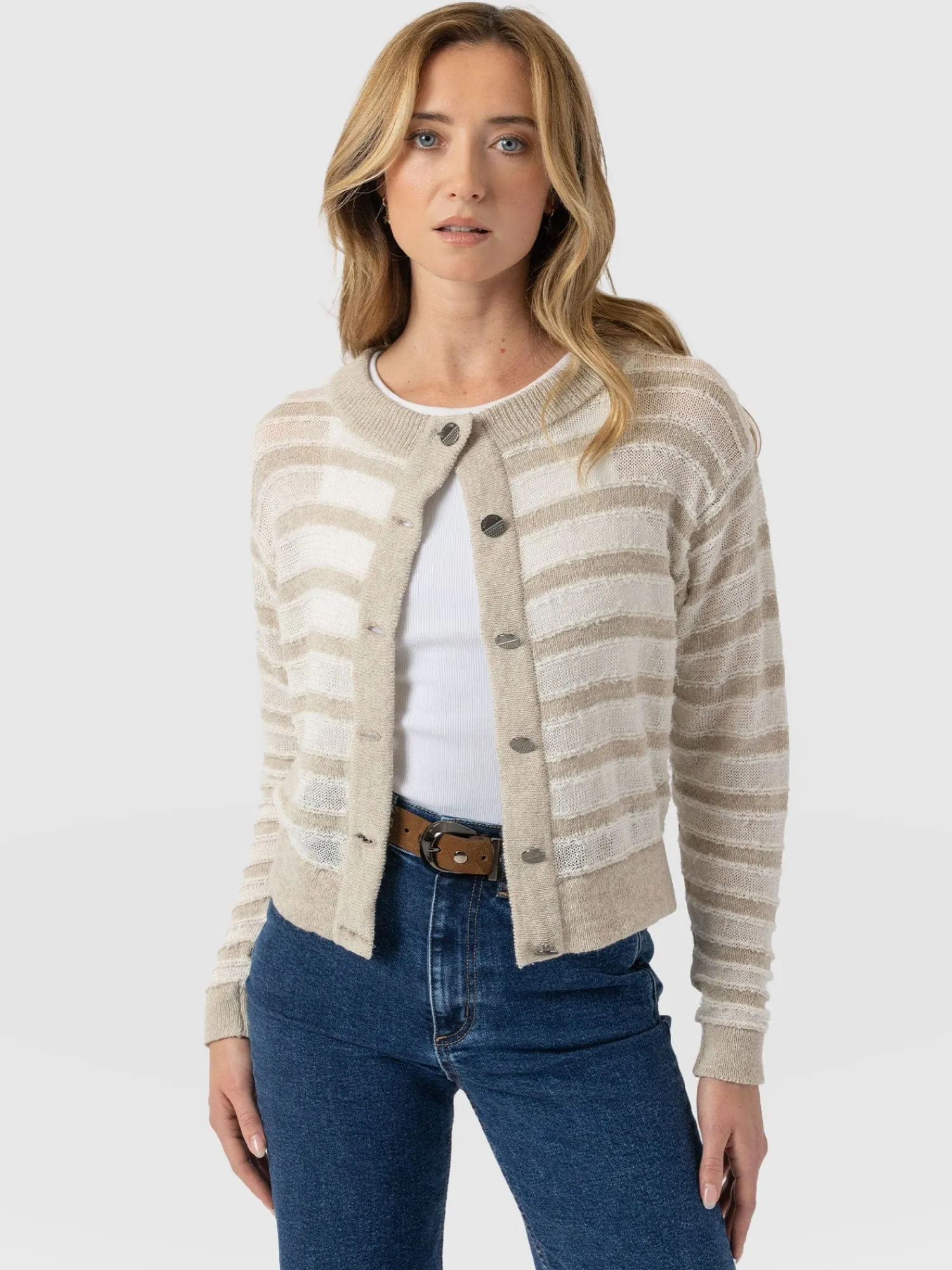 Fashion Saint and Sofia Fearne Knit Cardigan - Cream Stripe