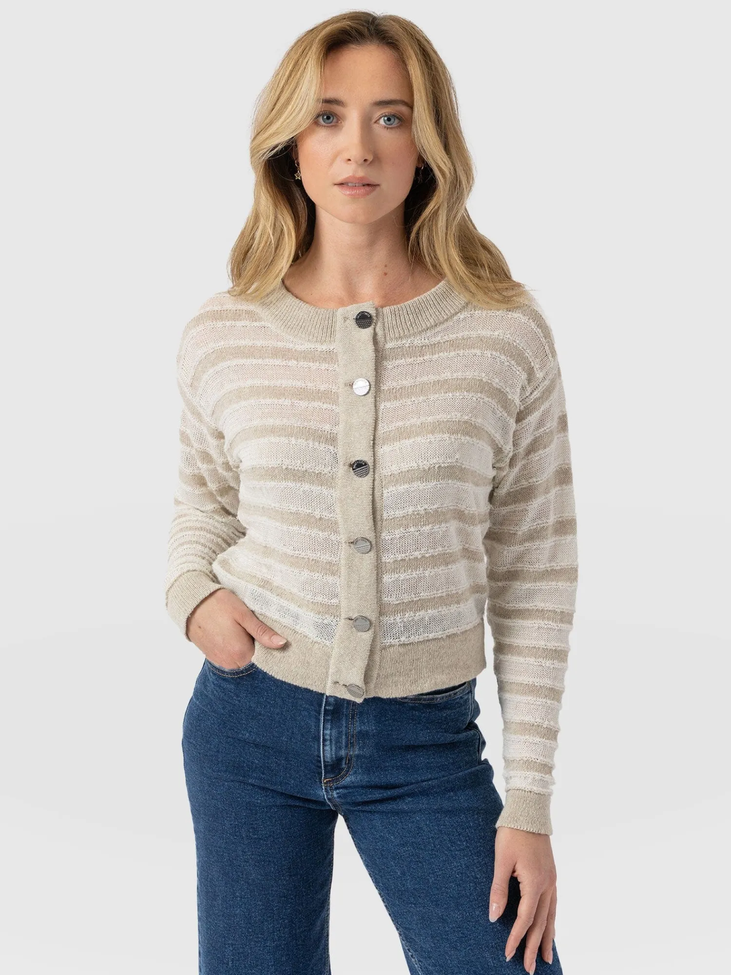Fashion Saint and Sofia Fearne Knit Cardigan - Cream Stripe