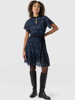 Clearance Saint and Sofia Fearne Lace Mini Dress - Blue/Black