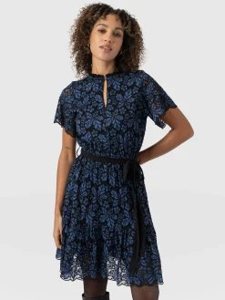 Clearance Saint and Sofia Fearne Lace Mini Dress - Blue/Black