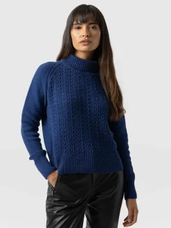 Sale Saint and Sofia Glen Cable Knit Sweater - Blue