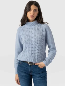 New Saint and Sofia Glen Cable Knit Sweater - Pale Blue