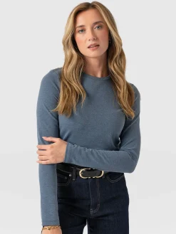 Outlet Saint and Sofia Glen Crew Neck Tee Long Sleeve - Blue