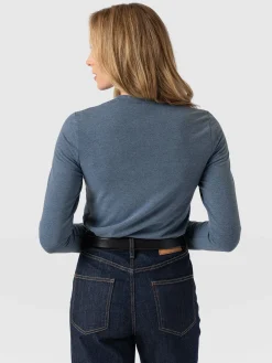 Outlet Saint and Sofia Glen Crew Neck Tee Long Sleeve - Blue