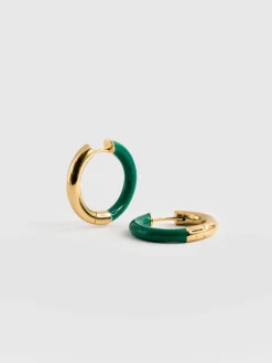 Clearance Saint and Sofia Gold Enamel Hoop Earrings - Gold/Green