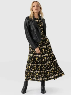 New Saint and Sofia Greenwich Dress Short Sleeve - Black Daisy Floral