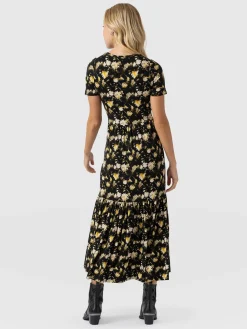 New Saint and Sofia Greenwich Dress Short Sleeve - Black Daisy Floral