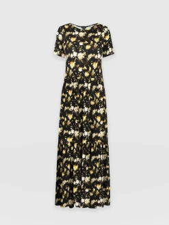 New Saint and Sofia Greenwich Dress Short Sleeve - Black Daisy Floral