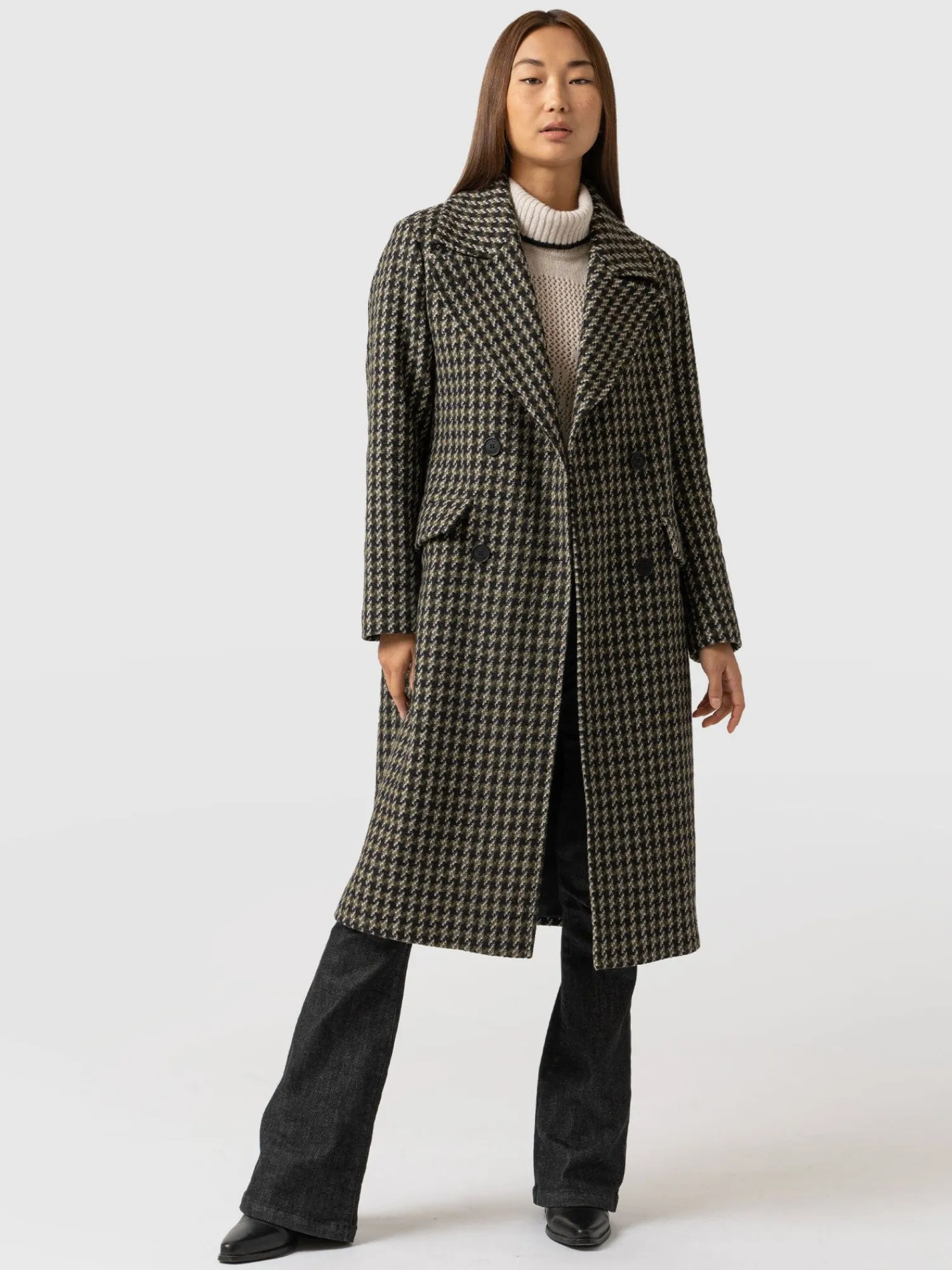 Best Saint and Sofia Hampton Coat - Olive Houndstooth