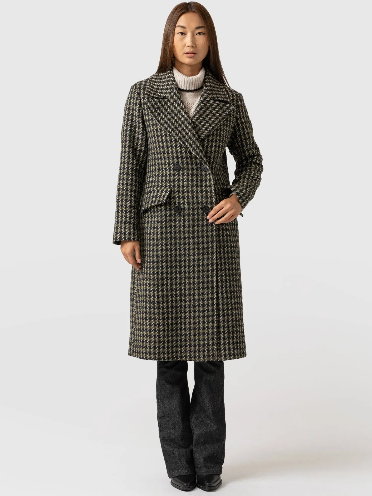 Best Saint and Sofia Hampton Coat - Olive Houndstooth