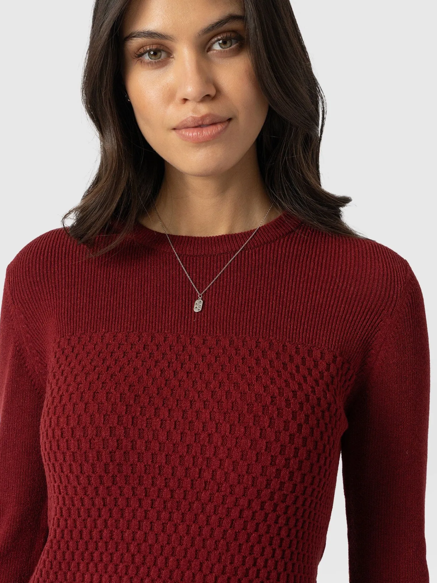 Sale Saint and Sofia Honeycomb Rib Sweater - Burgundy