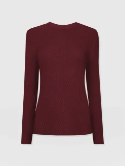 Sale Saint and Sofia Honeycomb Rib Sweater - Burgundy