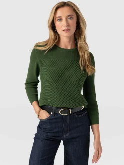 Clearance Saint and Sofia Honeycomb Rib Sweater - Green