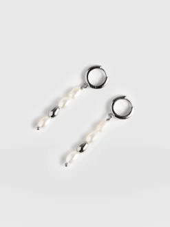 New Saint and Sofia Jacqueline Pearl Drop Earrings - Silver