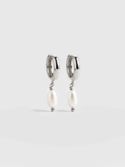 Fashion Saint and Sofia Jacqueline Pearl Huggie Earrings - Silver