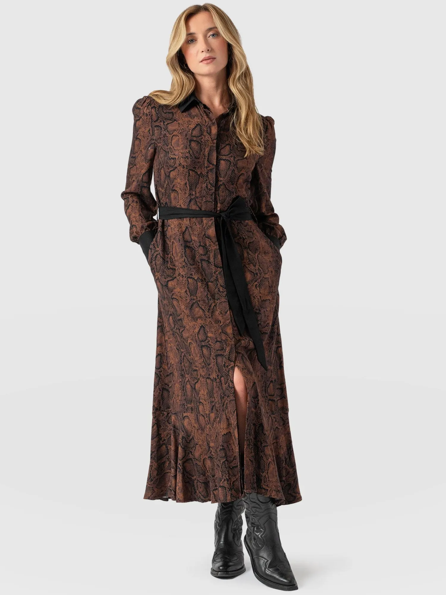 Sale Saint and Sofia Jacqueline Shirt Dress - Brown Snake