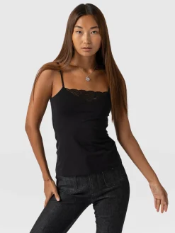 Online Saint and Sofia Jersey Lace Cami - Black