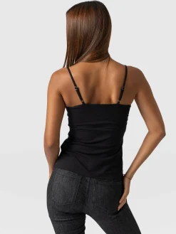 Online Saint and Sofia Jersey Lace Cami - Black