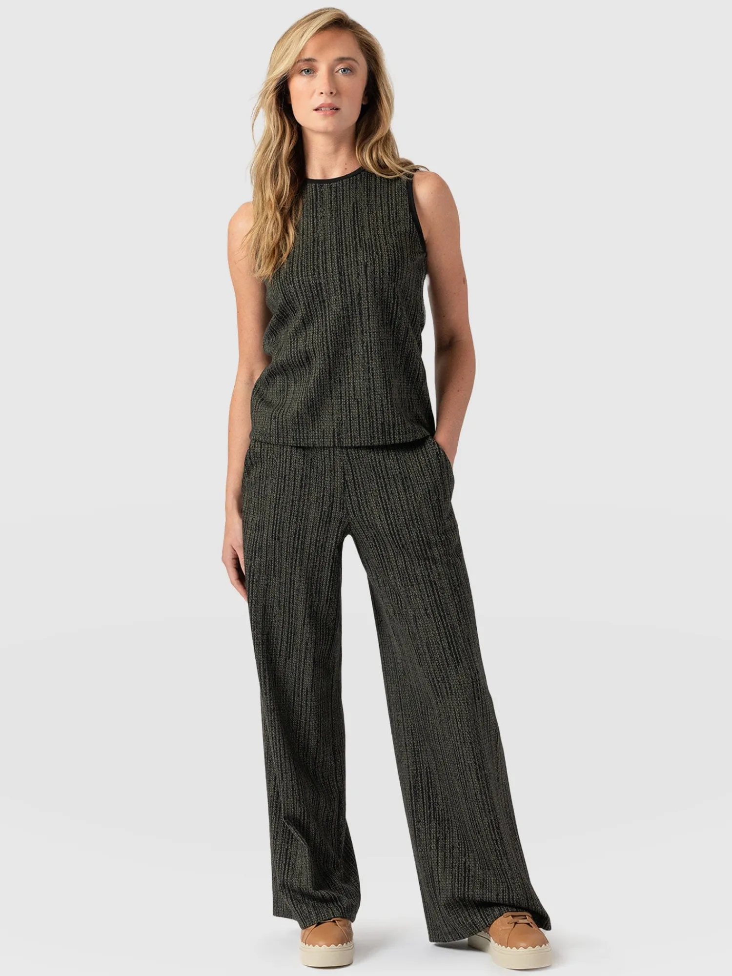 Discount Saint and Sofia Keller Wide Leg Pant - Green Texture