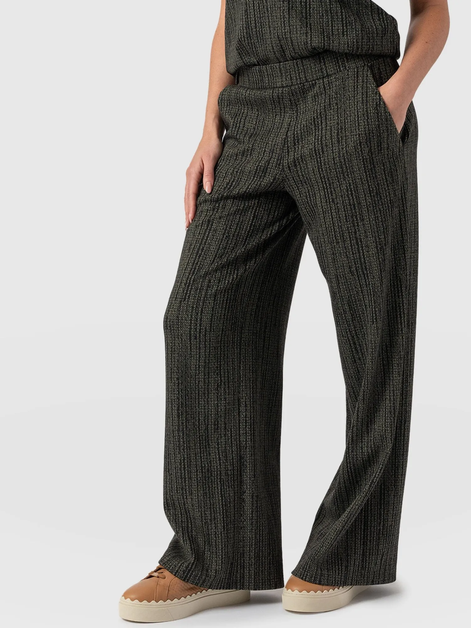 Discount Saint and Sofia Keller Wide Leg Pant - Green Texture