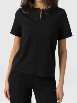 Sale Saint and Sofia Keller Zip Up Tee - Black