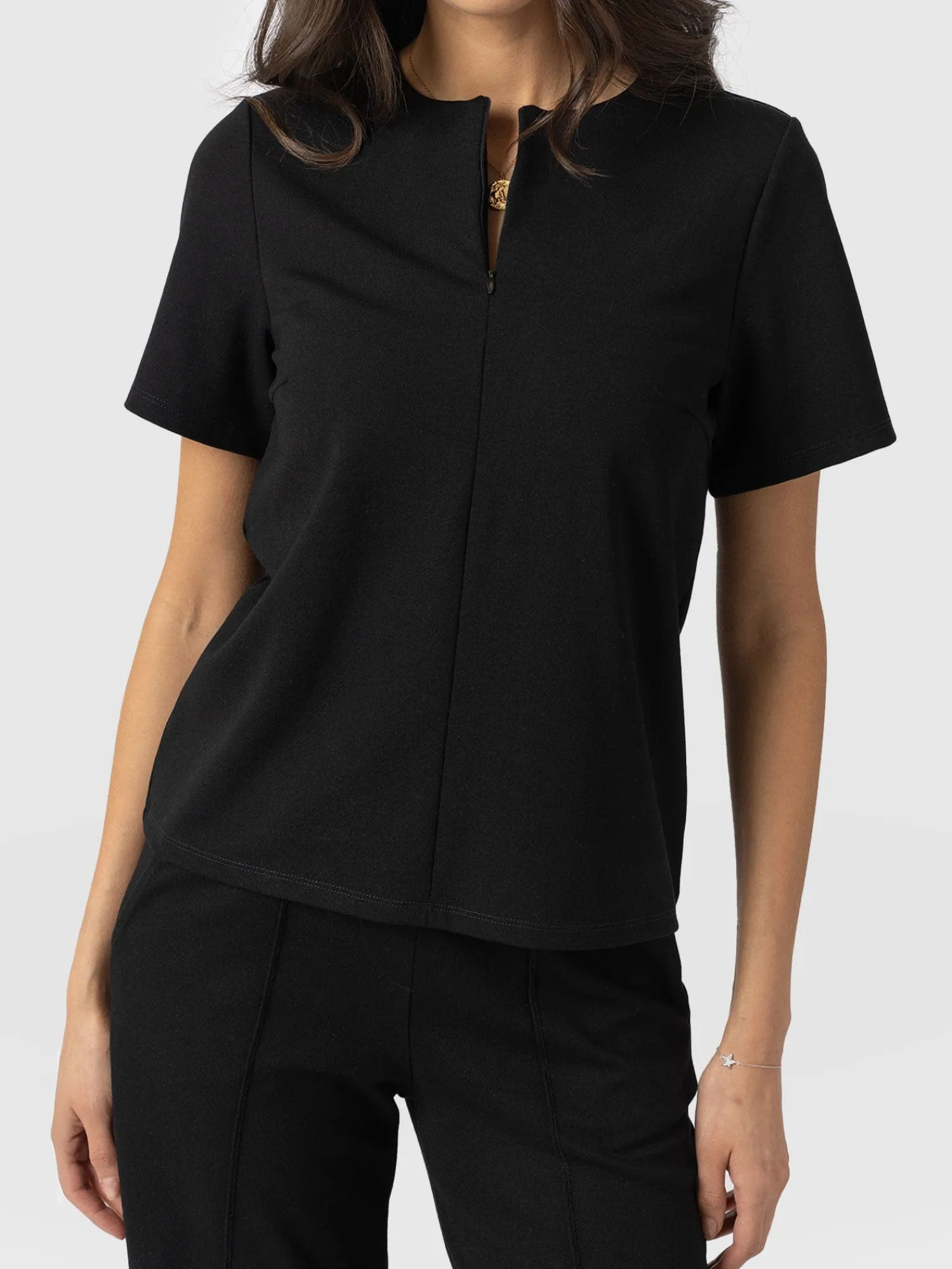 Sale Saint and Sofia Keller Zip Up Tee - Black