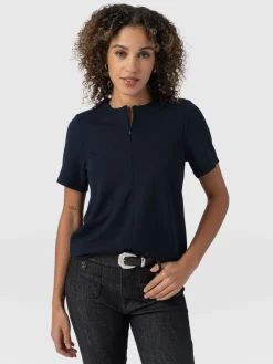 Hot Saint and Sofia Keller Zip Up Tee - Navy