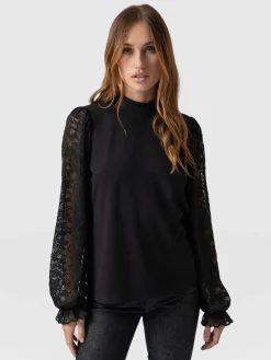 Outlet Saint and Sofia Lace Penny Puff Long Sleeve Top - Black