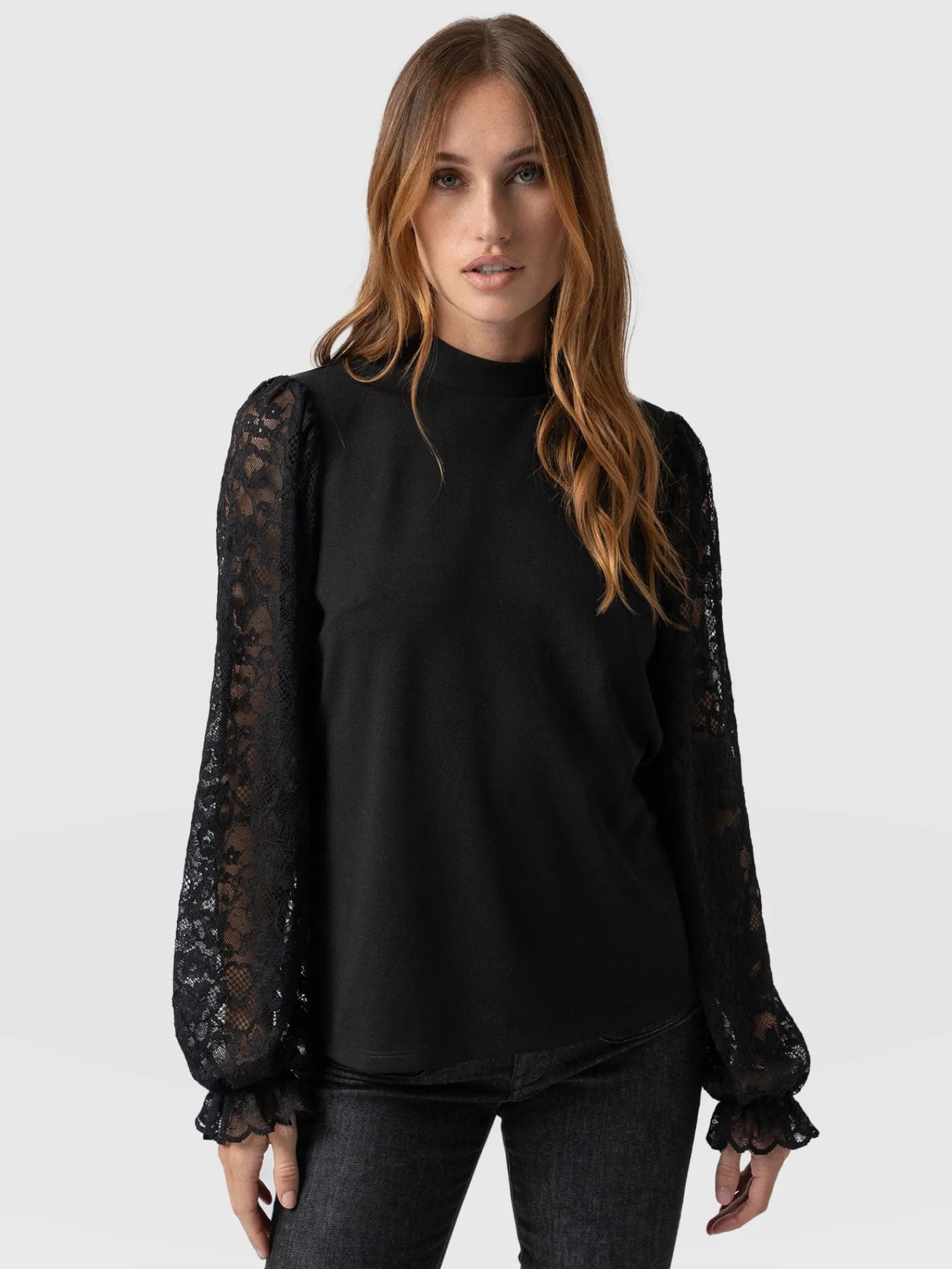 Outlet Saint and Sofia Lace Penny Puff Long Sleeve Top - Black