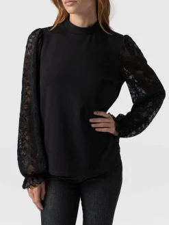 Outlet Saint and Sofia Lace Penny Puff Long Sleeve Top - Black