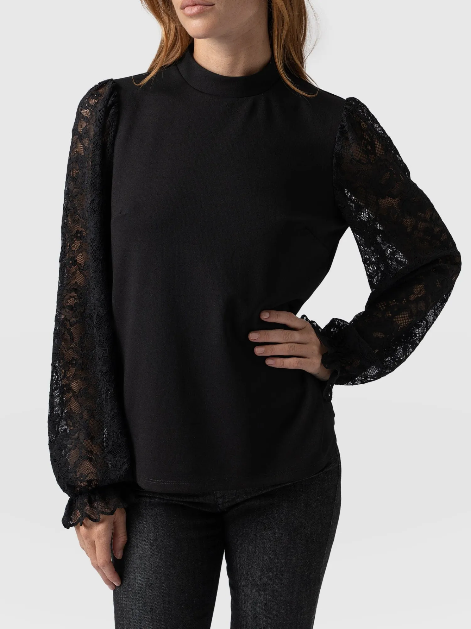 Outlet Saint and Sofia Lace Penny Puff Long Sleeve Top - Black