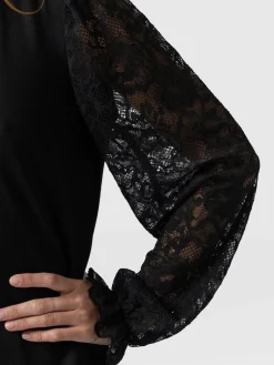 Outlet Saint and Sofia Lace Penny Puff Long Sleeve Top - Black