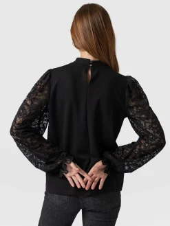 Outlet Saint and Sofia Lace Penny Puff Long Sleeve Top - Black