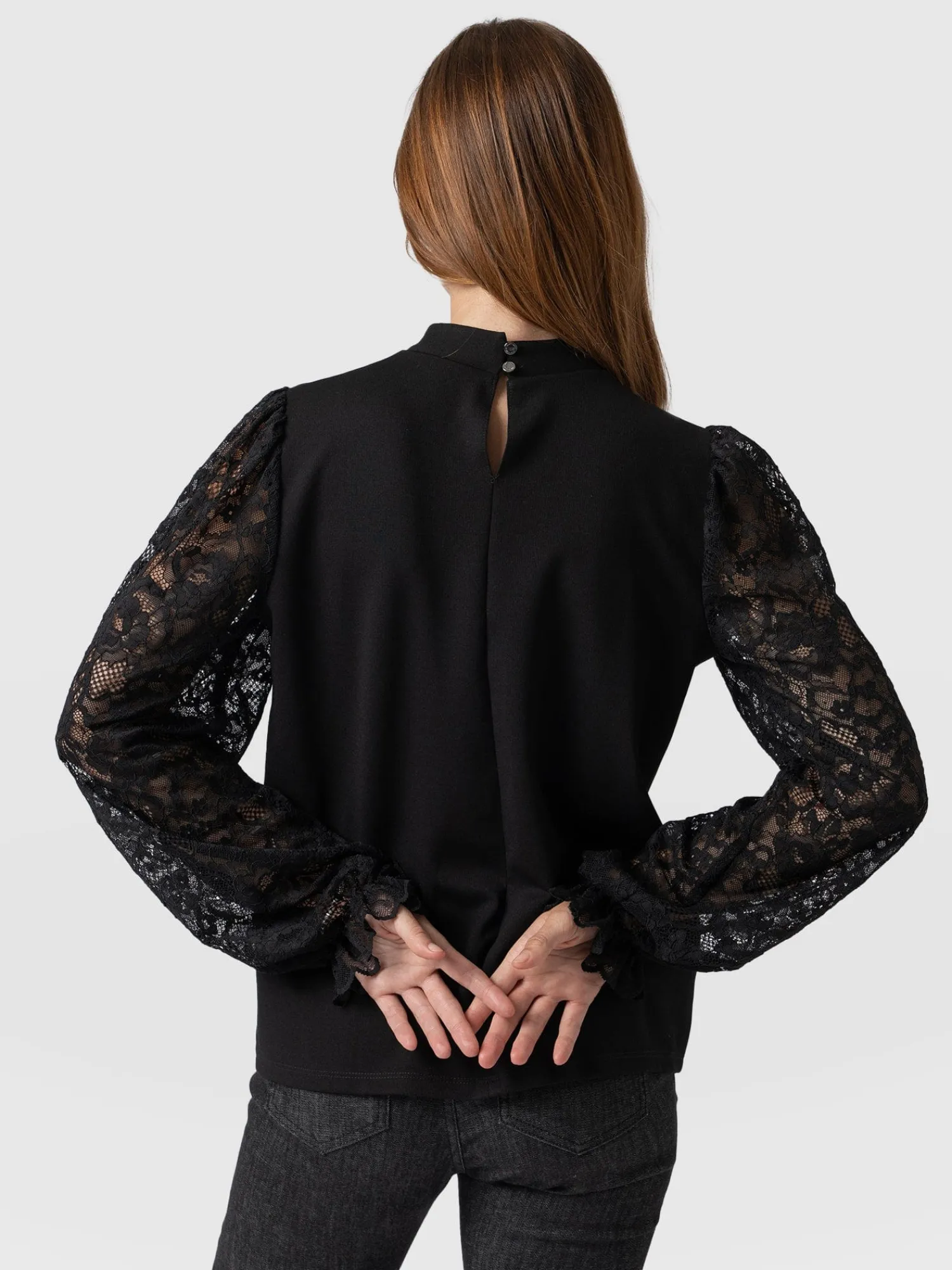 Outlet Saint and Sofia Lace Penny Puff Long Sleeve Top - Black