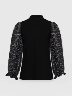Outlet Saint and Sofia Lace Penny Puff Long Sleeve Top - Black