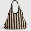 New Saint and Sofia Large Stella Shoulder Tote Bag - Beige/Black Raffia