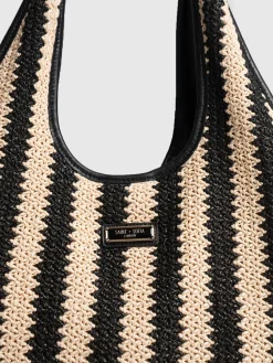 New Saint and Sofia Large Stella Shoulder Tote Bag - Beige/Black Raffia