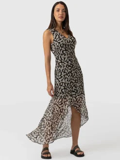 Discount Saint and Sofia Lexi High Low Dress - Black Confetti Petal