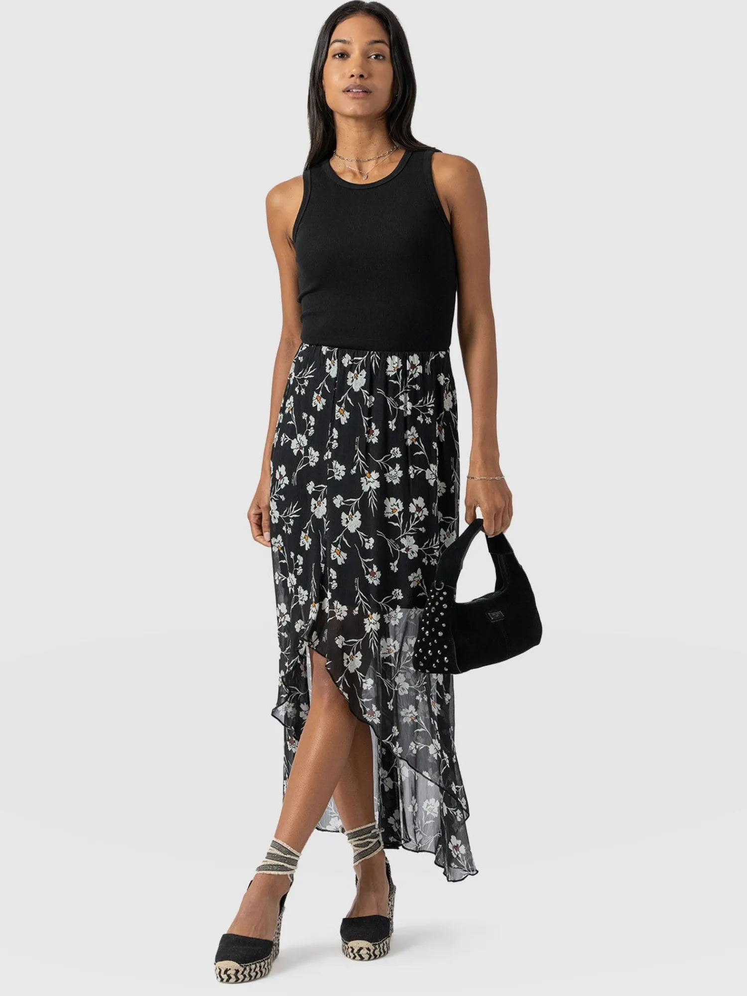 Best Saint and Sofia Lexi High Low Skirt - Black Spring Floral