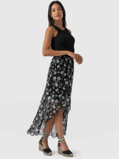 Best Saint and Sofia Lexi High Low Skirt - Black Spring Floral