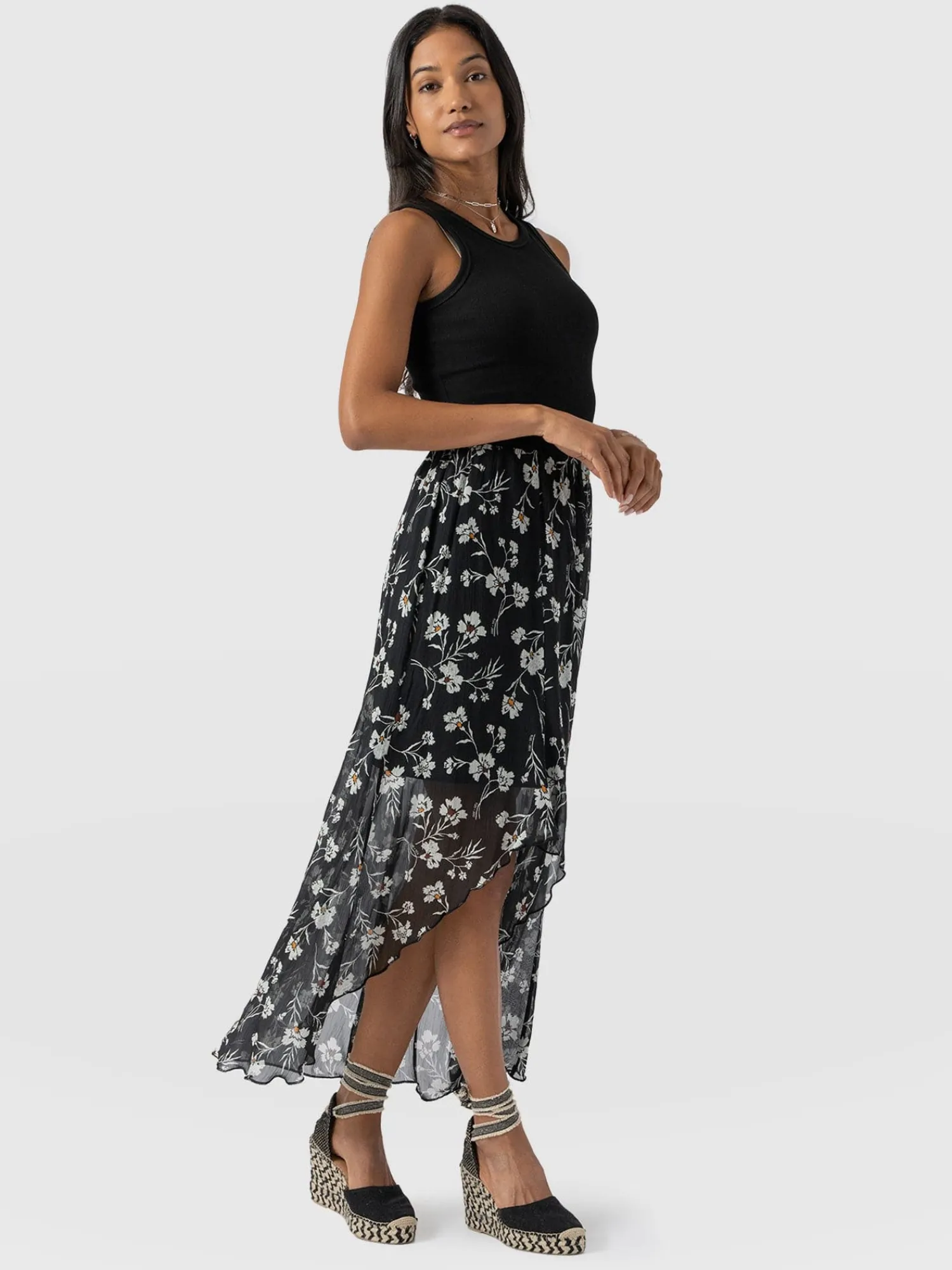 Best Saint and Sofia Lexi High Low Skirt - Black Spring Floral