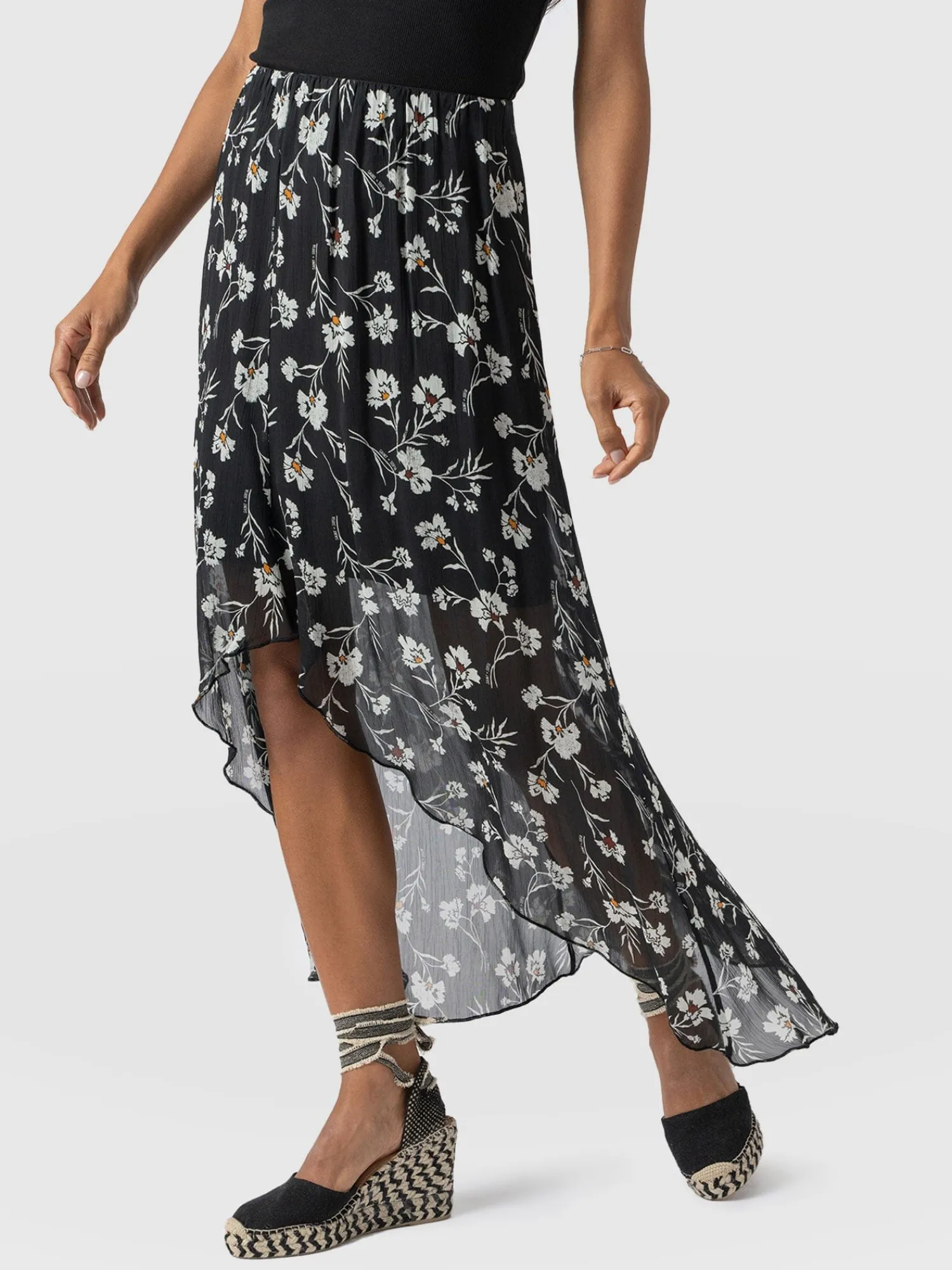 Best Saint and Sofia Lexi High Low Skirt - Black Spring Floral