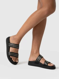 Outlet Saint and Sofia Maddox Eyelet Slides - Black