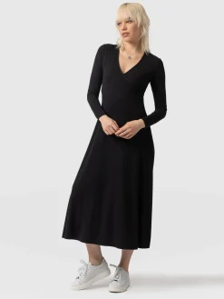Sale Saint and Sofia Maggie Wrap Midi Dress - Black