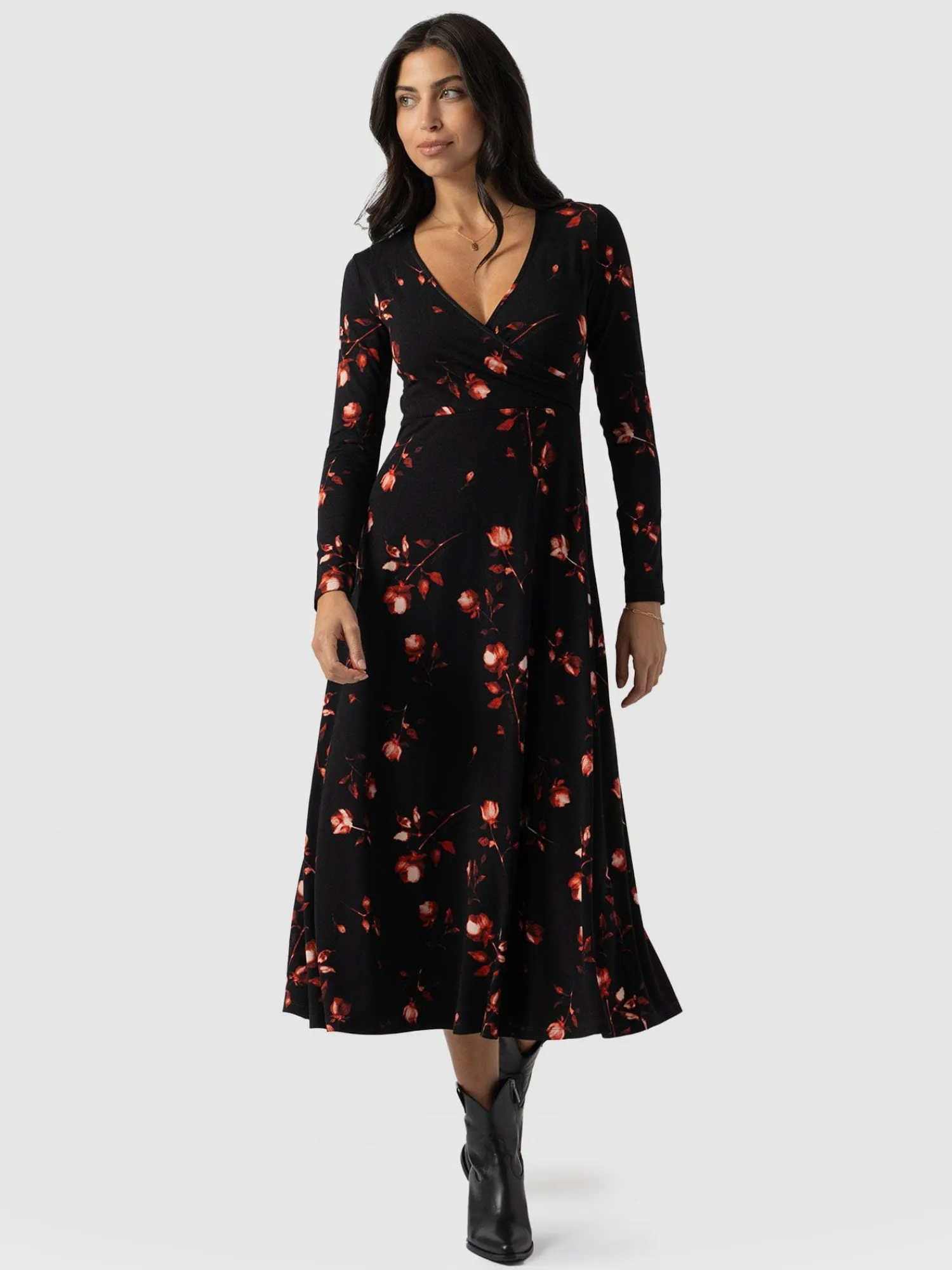 Best Saint and Sofia Maggie Wrap Midi Dress - Dark Roses