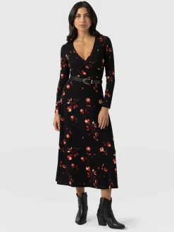 Best Saint and Sofia Maggie Wrap Midi Dress - Dark Roses